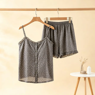 Pyjama-Set aus geblümtem Baumwoll-Top mit Rüschen - image 0