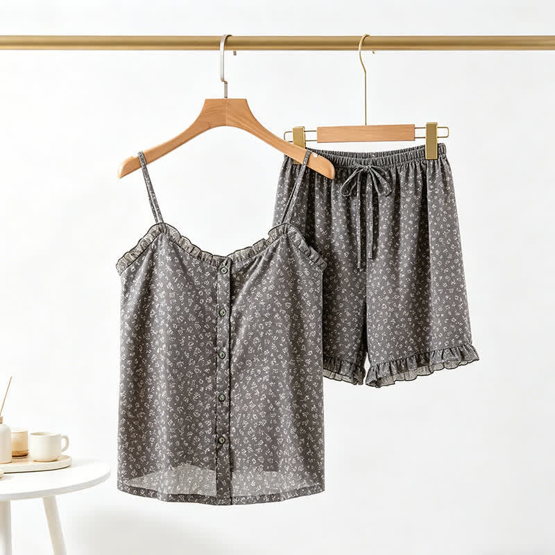 Pyjama-Set aus geblümtem Baumwoll-Top mit Rüschen - image 2