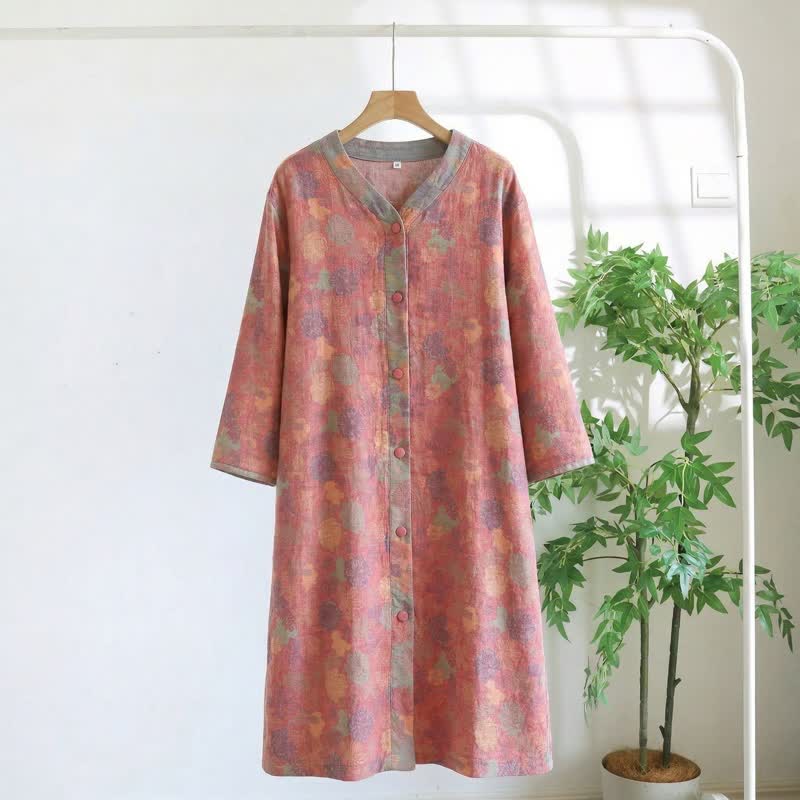 Vintage-Loungekleid aus Baumwollgaze mit Blumenmuster - Rosa - XL - image 0