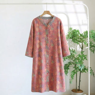Vintage-Loungekleid aus Baumwollgaze mit Blumenmuster - Rosa - XL - image 0
