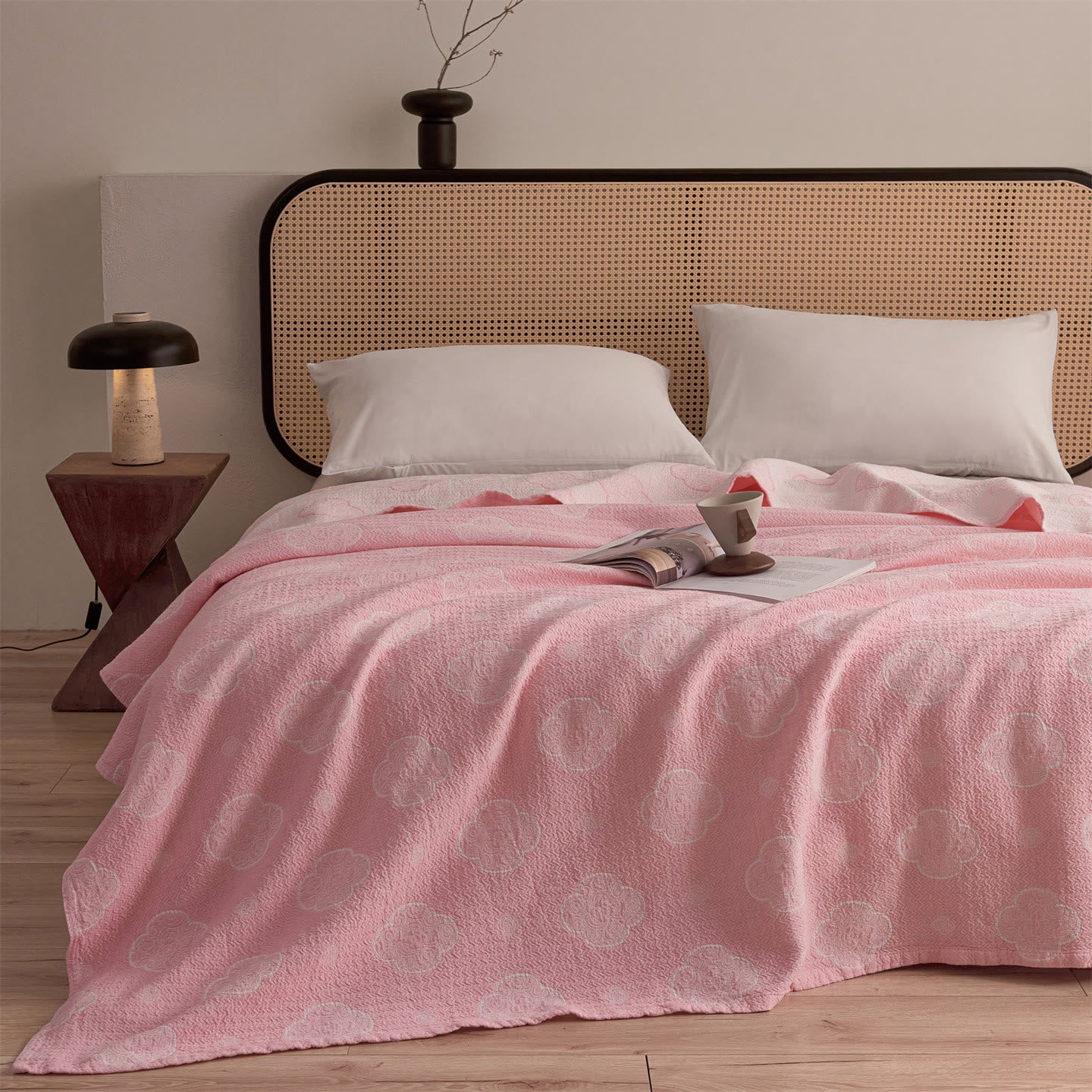 Orientalische Ruyi Cloud Jacquard 3-lagige Gaze-Steppdecke - Rosa - Königin - image 4