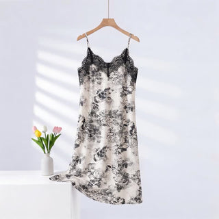 Loungewear-Kleid für Damen mit Blumenmuster und Spitze - Weiß - XXXL - image 0