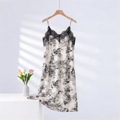 Loungewear-Kleid für Damen mit Blumenmuster und Spitze - Weiß - XXXL - image 0