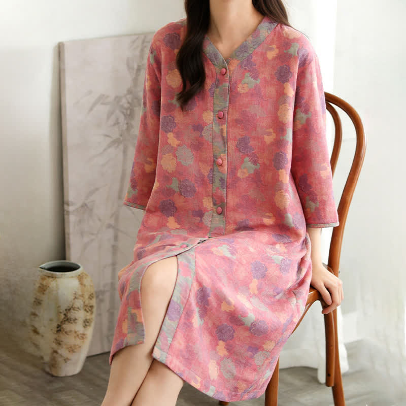Vintage-Loungekleid aus Baumwollgaze mit Blumenmuster - image 1
