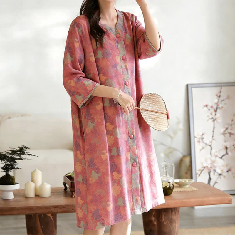 Vintage-Loungekleid aus Baumwollgaze mit Blumenmuster - image 2