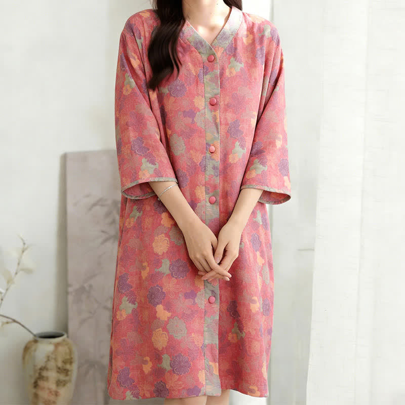 Vintage-Loungekleid aus Baumwollgaze mit Blumenmuster - image 3