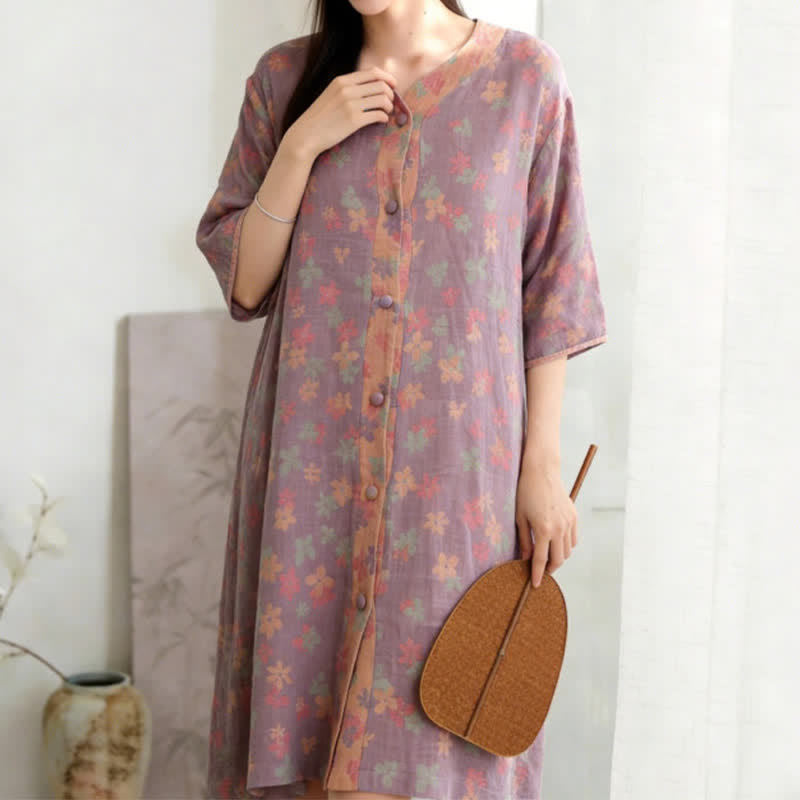 Lila geblümtes Loungekleid aus Baumwollgaze - image 1