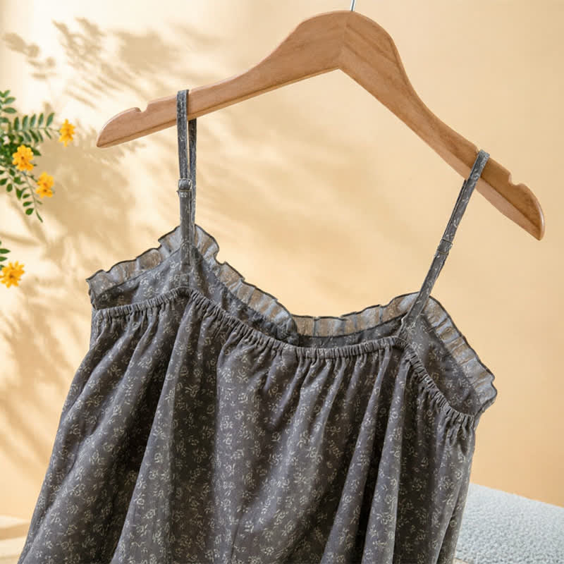 Pyjama-Set aus geblümtem Baumwoll-Top mit Rüschen - image 6