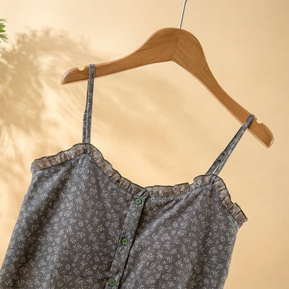 Pyjama-Set aus geblümtem Baumwoll-Top mit Rüschen - image 5