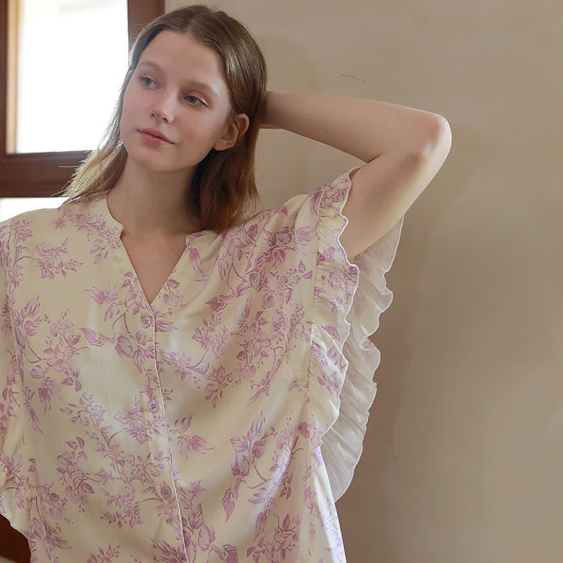 Loungewear-Set mit Lavendel-Blumenmuster und Rüschenärmeln - image 9