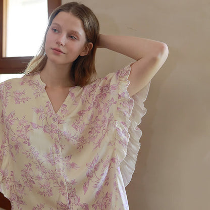 Loungewear-Set mit Lavendel-Blumenmuster und Rüschenärmeln - image 9