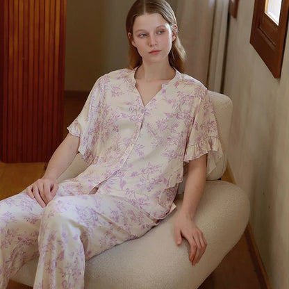 Loungewear-Set mit Lavendel-Blumenmuster und Rüschenärmeln - image 7