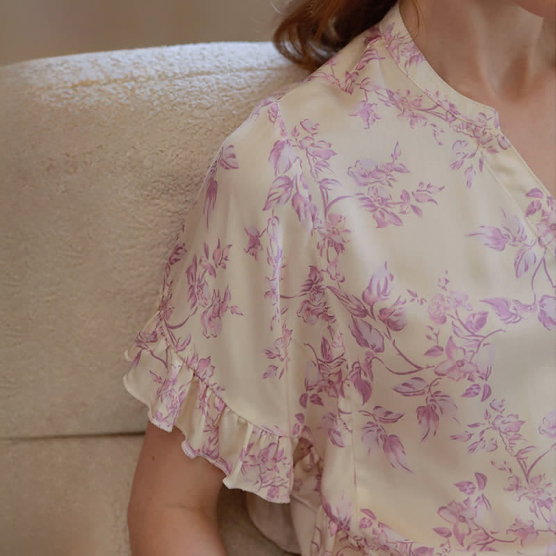 Loungewear-Set mit Lavendel-Blumenmuster und Rüschenärmeln - image 11