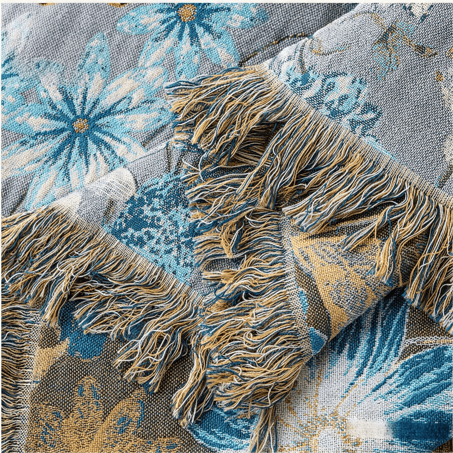 Vintage-Blumen-Gänseblümchen-Fransen-Gaze-Steppdecke - image 4