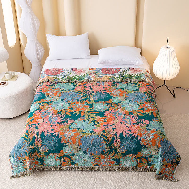 Wendbare Vintage-Gaze-Steppdecke mit tropischem Blumenmuster - image 1