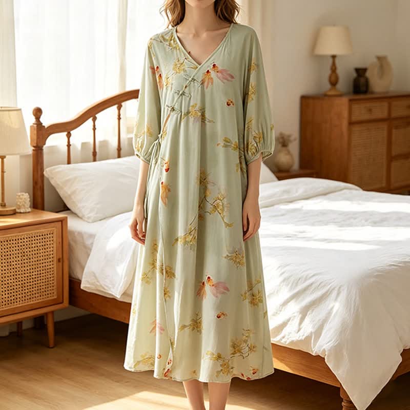 Koi & Floral Baumwoll-Maxi-Loungewear-Kleid - image 2
