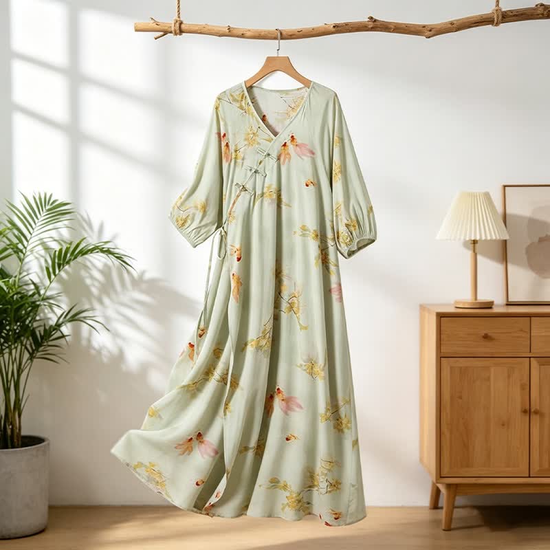 Koi & Floral Baumwoll-Maxi-Loungewear-Kleid - image 1