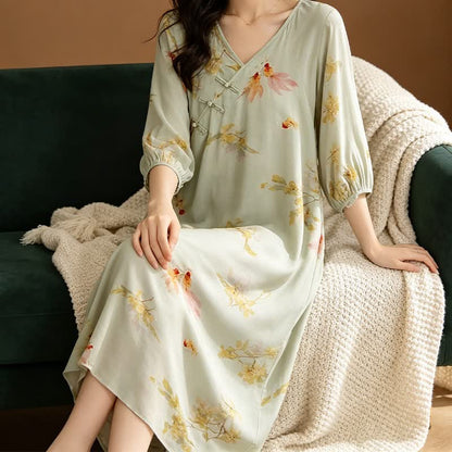 Koi & Floral Baumwoll-Maxi-Loungewear-Kleid - image 3