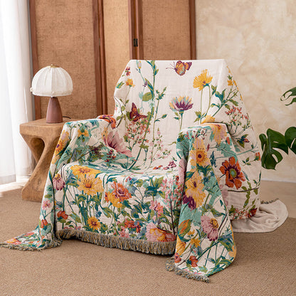 Wendbarer Quilt aus Gaze mit Aquarell-Wildblumenmuster und Fransen - image 1