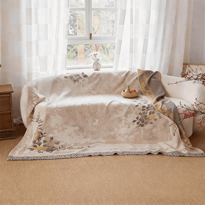 Wende-Steppdecke aus Gaze mit orientalischem Pfingstrosenmuster und Jacquard-Print - image 3