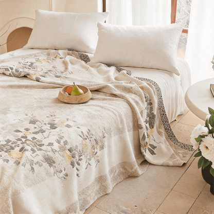 Wende-Steppdecke aus Gaze mit orientalischem Pfingstrosenmuster und Jacquard-Print - image 2