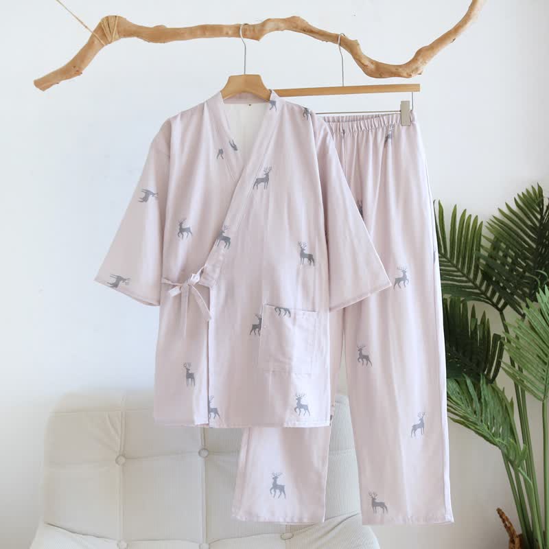 Partner-Loungewear-Set aus Baumwolle mit Hirschmotiv - Frauen: Rosa - XL - image 2