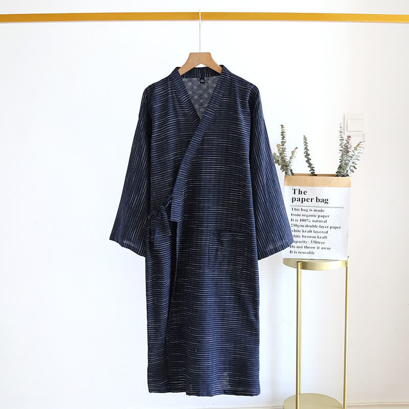 Unisex Kimono-Bademantel aus Baumwollgaze - Marine - XL - image 11
