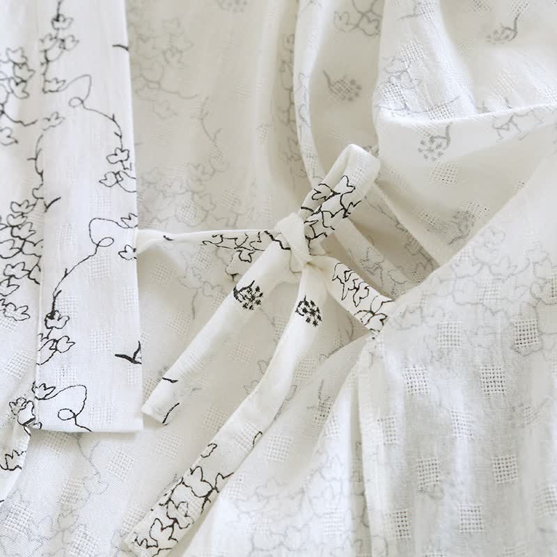 Unisex Kimono-Bademantel aus Baumwolle mit Blumenmuster - image 9