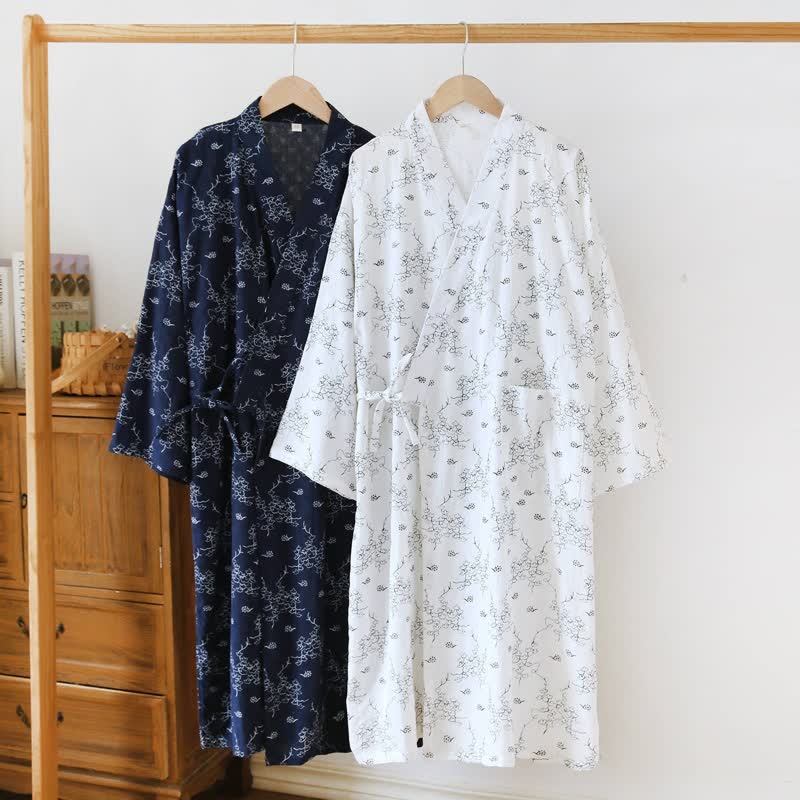Unisex Kimono-Bademantel aus Baumwolle mit Blumenmuster - image 0