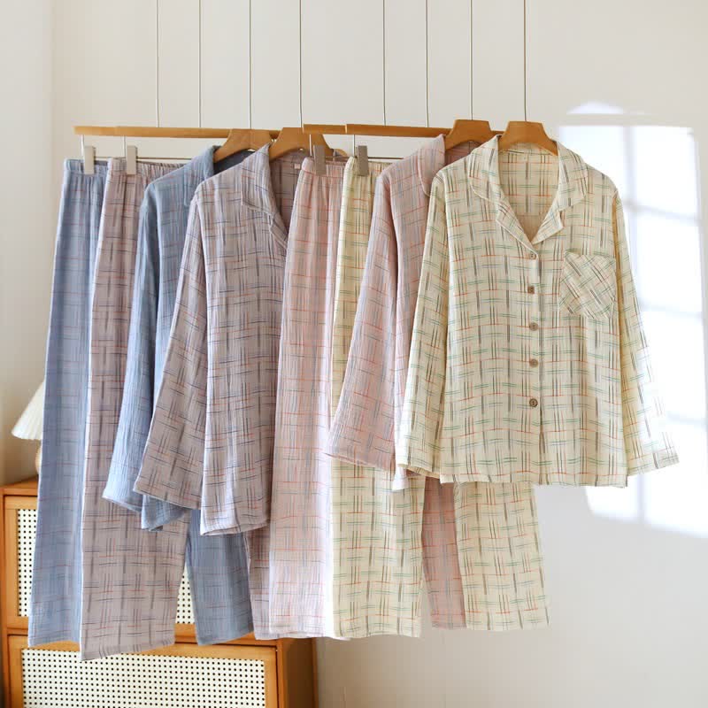 Bunte, gestreifte und karierte Baumwoll-Pyjamas - image 0