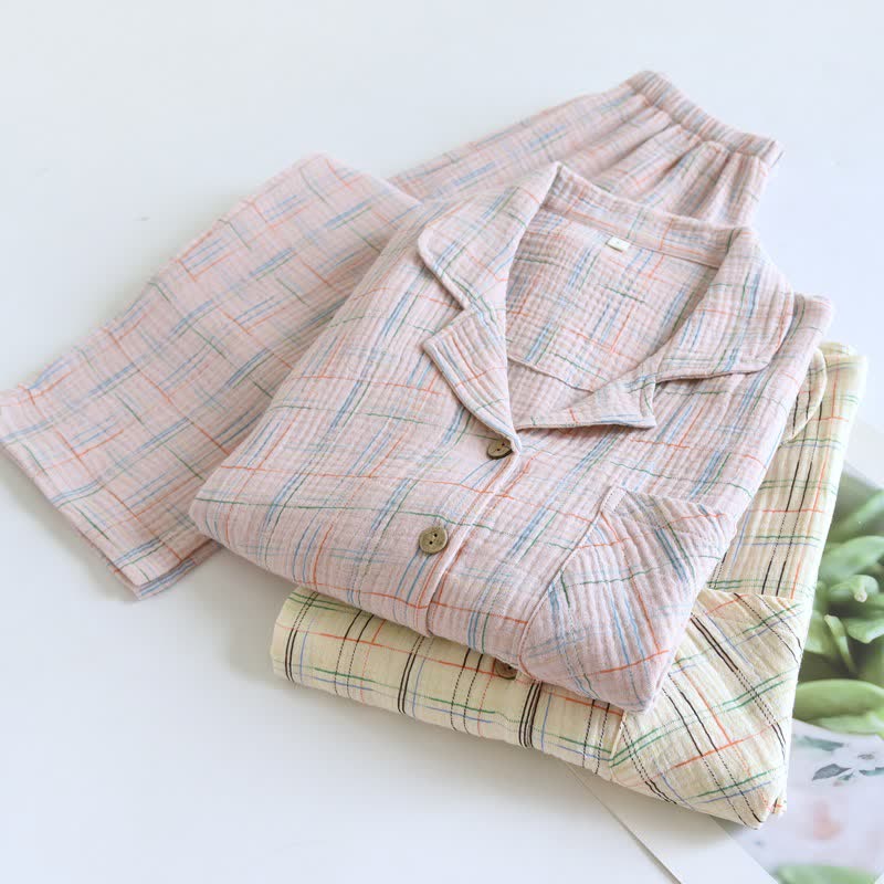 Bunte, gestreifte und karierte Baumwoll-Pyjamas - image 6
