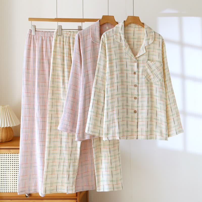 Bunte, gestreifte und karierte Baumwoll-Pyjamas - image 4