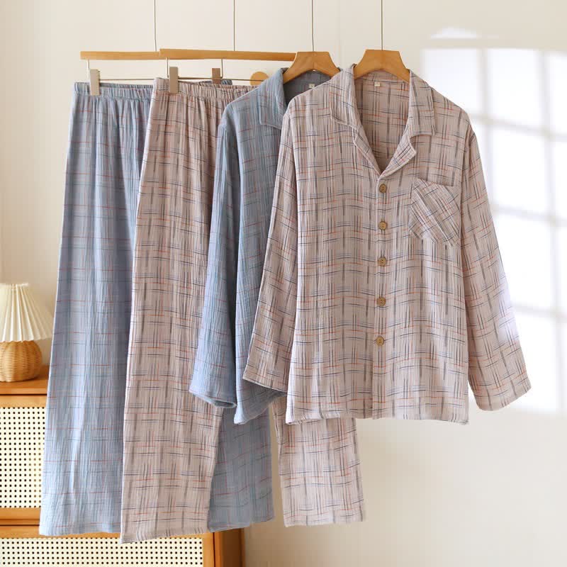 Bunte, gestreifte und karierte Baumwoll-Pyjamas - image 2