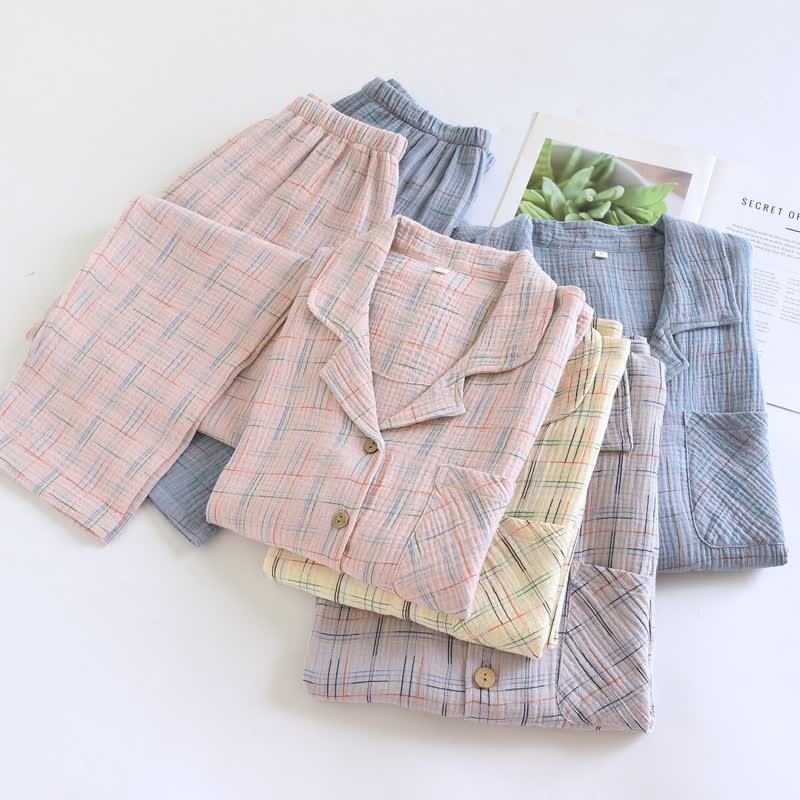 Bunte, gestreifte und karierte Baumwoll-Pyjamas - image 1