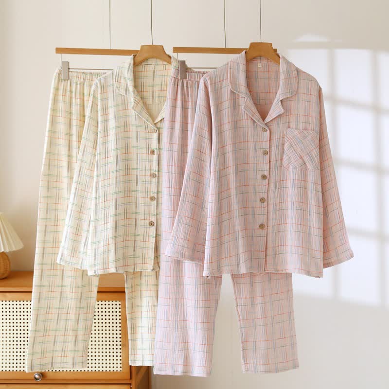 Bunte, gestreifte und karierte Baumwoll-Pyjamas - image 7