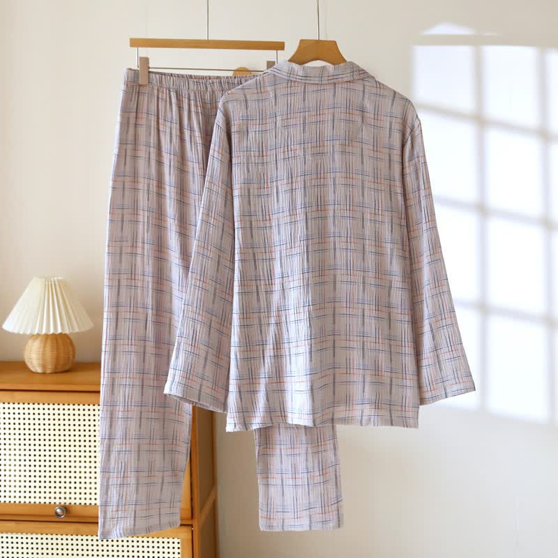 Bunte, gestreifte und karierte Baumwoll-Pyjamas - image 18