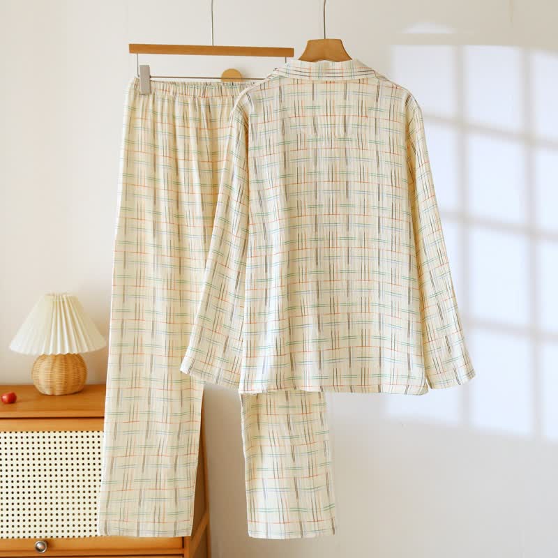 Bunte, gestreifte und karierte Baumwoll-Pyjamas - image 9