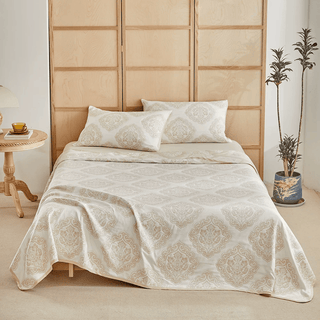 Vintage-Bettwäscheset im europäischen Jacquard-Stil mit Rankenmuster - Khaki - Tagesdecke mit 2 Kissenbezügen - König - image 0
