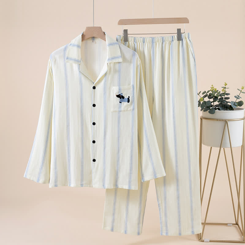 Gestreiftes Baumwoll-Partnerpyjama-Set - Beige - Männlich - 2XL - image 2