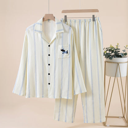 Gestreiftes Baumwoll-Partnerpyjama-Set - Beige - Männlich - 2XL - image 2