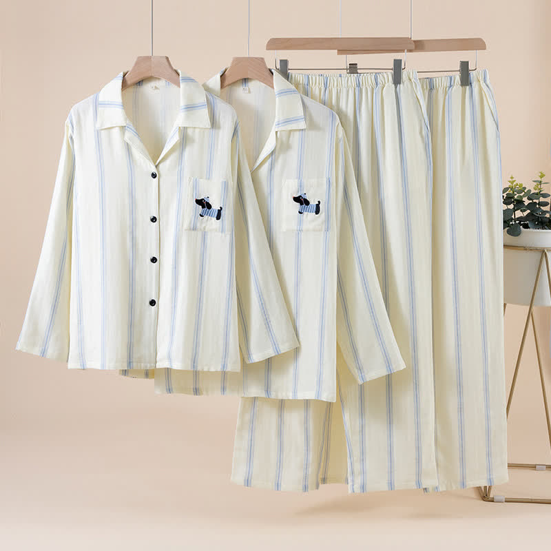 Gestreiftes Baumwoll-Partnerpyjama-Set - image 0