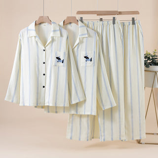 Gestreiftes Baumwoll-Partnerpyjama-Set - image 0