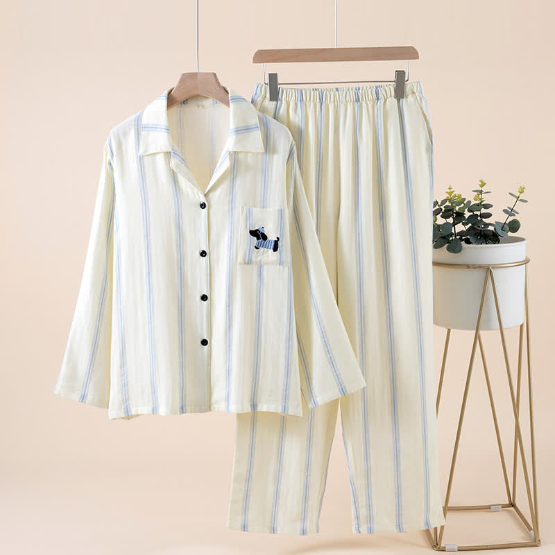 Gestreiftes Baumwoll-Partnerpyjama-Set - image 3