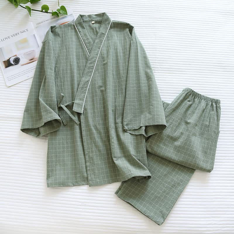 Partner-Pyjamas aus Baumwolle im Kimono-Stil - Grün - Weiblich - XL - image 9