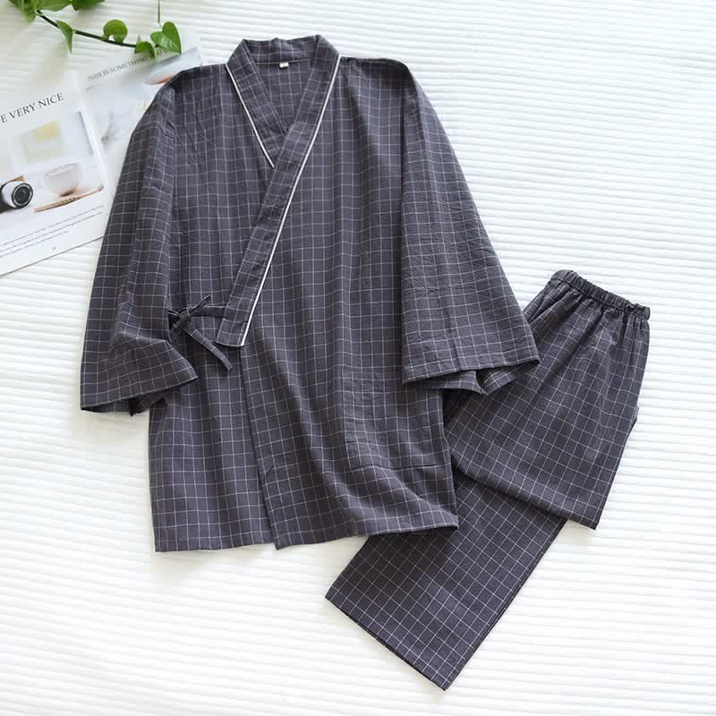 Partner-Pyjamas aus Baumwolle im Kimono-Stil - Dunkelgrau - Männlich - XL - image 8
