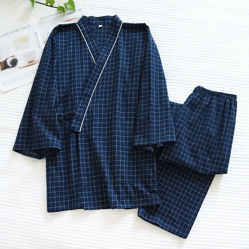 Partner-Pyjamas aus Baumwolle im Kimono-Stil - Marineblau - Weiblich - XL - image 1