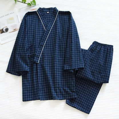 Partner-Pyjamas aus Baumwolle im Kimono-Stil - Marineblau - Weiblich - XL - image 1
