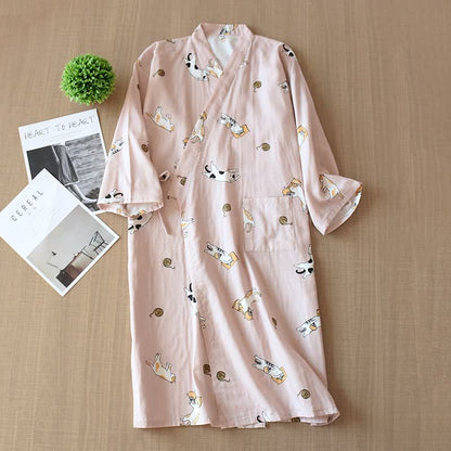 Partner-Kimono aus Baumwolle mit Katzenmotiv - Rosa - Weiblich - XL - image 3