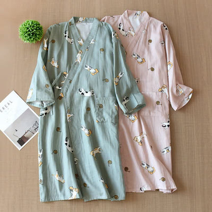 Partner-Kimono aus Baumwolle mit Katzenmotiv - image 2
