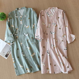 Partner-Kimono aus Baumwolle mit Katzenmotiv - image 0